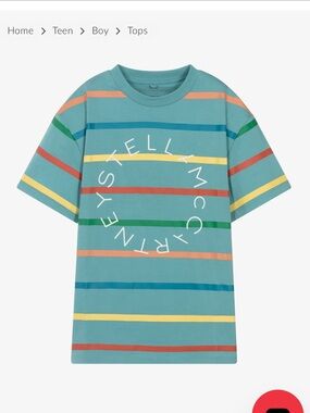 Stella McCartney Kids teal striped logo tee